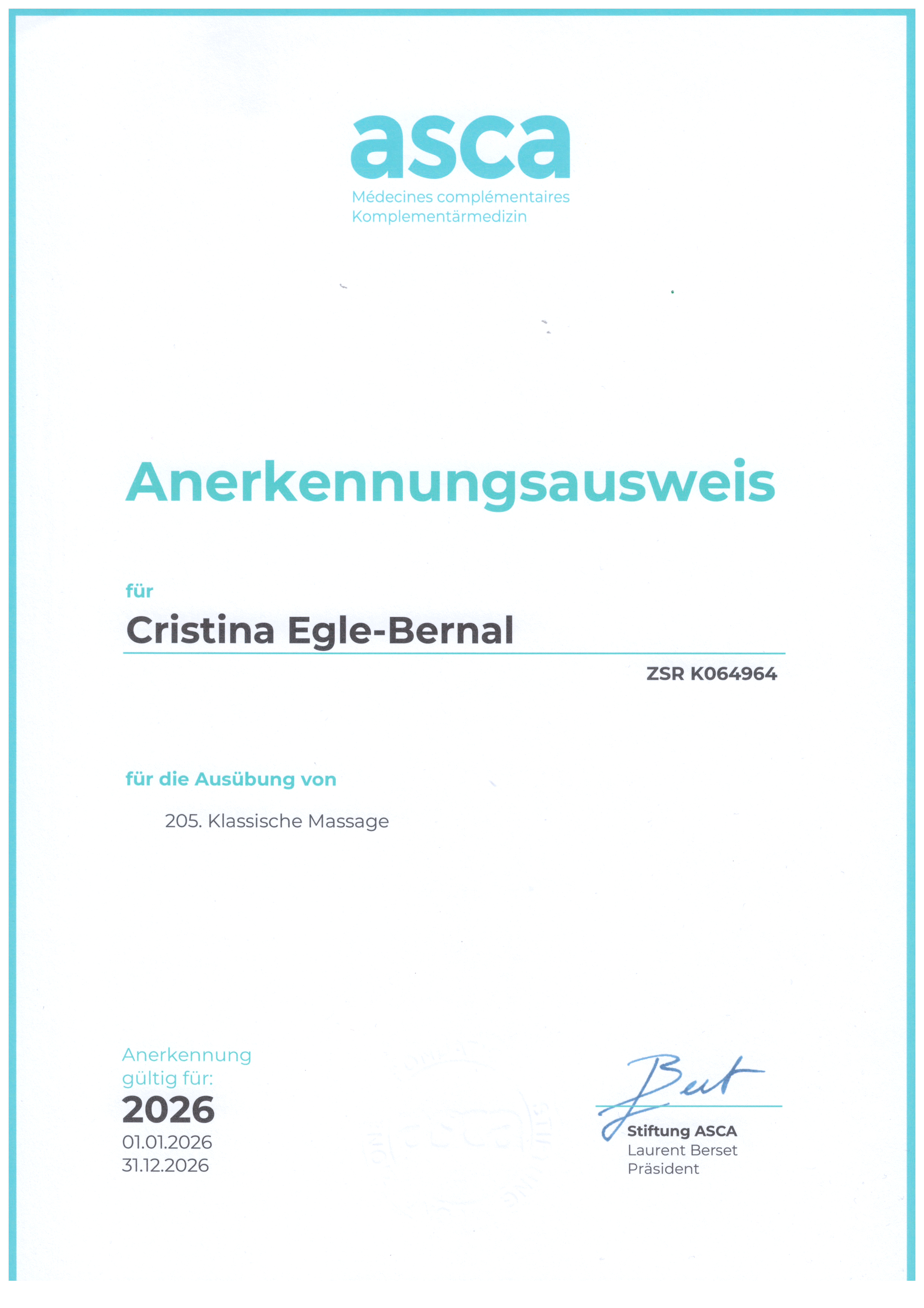 ASCA - Krankenkassen-Anerkennung - Klassische Massage 205